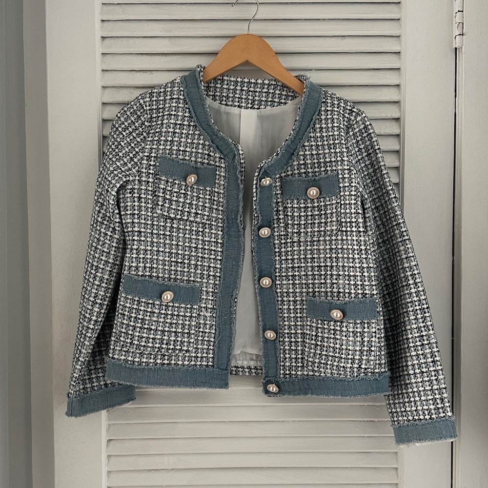 Tweed and denim lady jacket